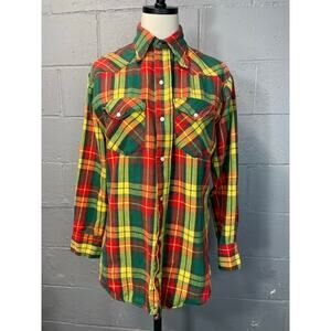 Vintage Plaid 70s 80s Bar F Flannel Snap Front Shirt Grunge Workwear Grandpacore